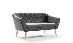 GUTTO Sofa 2 Sitzer Velour-- KARO -- Grau Sitzbank aus Samt hohe Holzfüße Sofa im skandinavischen Stil - schöne, moderne Steppung