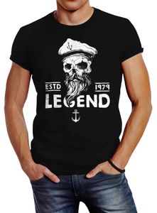 Herren T-Shirt Skull Captain Legend Totenkopf Bart Kapitän Slim Fit Neverless® schwarz 5XL
