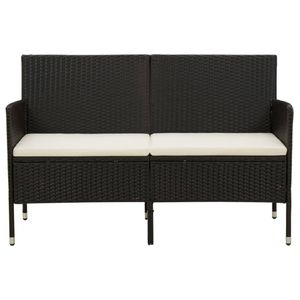 vidaXL 3-Sitzer-Gartensofa mit Kissen Schwarz Poly Rattan