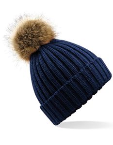 Beechfield Faux Fur Pop Pom Chunky Beanie
