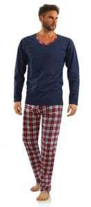 Sesto Senso Pánske pyžamo 100% bavlna s dlhým rukávom + pyžamové nohavice - Waldi 02 Navy - XL