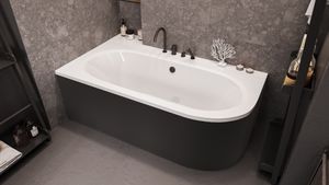 Eckbadewanne Badewanne Avita BLACK&WHITE LINKS 170X75 mit Füßen ,  Ablaufgarnitur ( mit Schwarze Schürze)