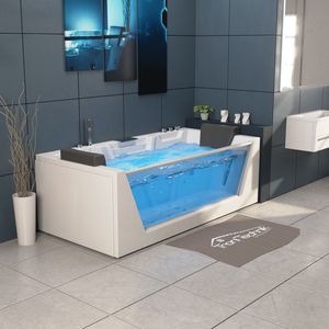 TroniTechnik® Whirlpool Badewanne MYKONOS 180cm x 88cm mit Heizung, Wasserfall, Hydromassage und Farblichtherapie