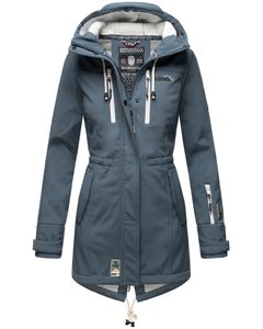 Marikoo Zimtzicke Damen Wasserdichte Softshell Jacke mit Kapuze Outdoor Regenjacke Regenmantel Dusty Blue Gr. 36 - S
