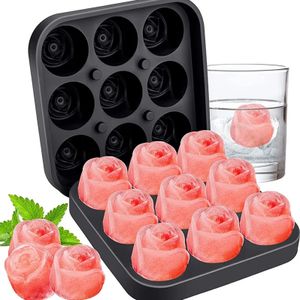 Forma na kostky ledu rose, 9 přihrádek na kostky ledu s víkem, silikonové formy na kostky ledu na koktejly whisky a kávu, černá bez BPA