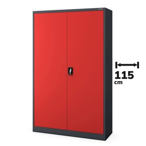 Büroschrank Aktenschrank XXL Metallschrank Flügeltüren Stahlblech Pulverbeschichtung 185 cm x 115 cm x 40 cm Farbe: Anthrazit-rot