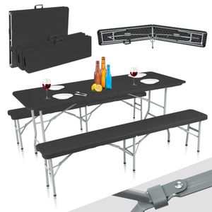 Skladací plastový pivný stan Strattore so stolom a 2 lavicami - v čiernej farbe