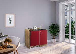 respekta Miniküche Küche Küchenzeile Pantry Küchenblock 100 cm Eiche Sägerau rot