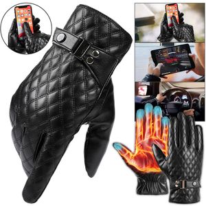 Winter Warm Leder Handschuhe Herren, Wasserdicht Winddicht Touchscreen Winterhandschuhe Schwarz Outdoor Fahren Lederhandschuhe