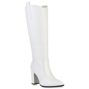 VAN HILL Damen Klassische Stiefel Blockabsatz Kunstleder Schuhe 838186, Farbe: Weiß, Größe: 36