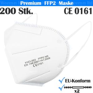 200x FFP2 Maske, 95% Filtration Atemschutzmasken, 5 Schichten Mundschutz, CE, weiß
