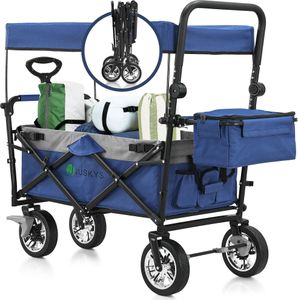 Juskys Bollerwagen mit Dach & Tasche - Wagen bis 120 kg belastbar - faltbar - Blau / Grau
