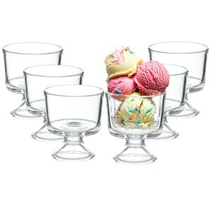 6-tlg. Set Eisbecher aus Glas mit Fuß 290 ml - Eisschalen aus Glas - Dessertschale aus Glas - Glasschalen für Dessert - Puddingschale - Eisgläser