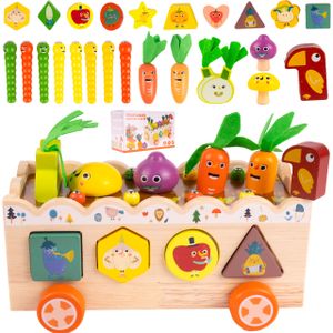 MalPlay drevená hračka Montessori hra na triedenie rybárskych prútov, motorická hračka, puzzle, zelenina, pre deti od 1 2 3 rokov