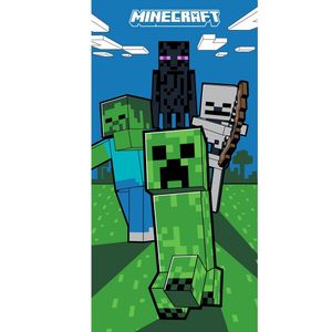 Minecraft Strandtuch für Jungen 70x140 cm Duschtuch grün für Kinder aus 100% Baumwolle mit Creeper und Zombies