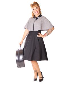SugarShock Lubia 50er Jahre Petticoat Kleid m. Houndstooth Cape, Größe:XL, Farbe:schwarz weiss