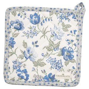 Greengate Topflappen DONNA Blau 2er Set mit Blumen Baumwolle 20x20 cm