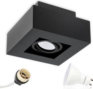 LUMILED reflektor sufitowy natynkowy LED reflektor sufitowy natynkowy LED reflektor sufitowy spot lampa sufitowa kątowa czarna + 6W żarówka LED GU10 580lm 4000K neutralna biel