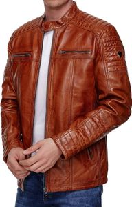Tazzio Herren Jacke Lederjacke Biker Echtleder 19709 Cognac S