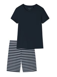 Schiesser schlafanzug kurz pyjama Essential Stripes Bermuda dunkelblau 36