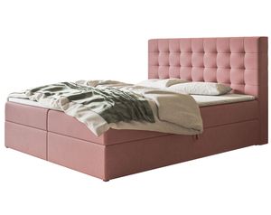 Boxspringbett RIO mit 2 Bettkästen, Polsterbett Maße: 140x200, Farbe: Rosa, Velourstoff, Doppelbett mit Bonell-Matratze