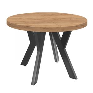 Runder Ausziehbarer Tisch für Esszimmer, PERO, Loft-Stil, Skandinavische, Durchmesser: 90 / 140 cm, Farbe: Eiche Craft Golden / Schwarz