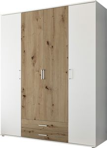 Kleiderschrank "Marburg" in Weiß / Artisan Eiche mit 2 Schubladen und 4 Türen. Abmessungen (BxHxT) 160x196x54 cm