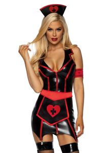y Krankenschwester-Kostüm für Damen Faschingskostüm rot-schwarz