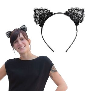 Oblique Unique Haarreif Haarreifen Katzenohren mit Spitze Kostüm Fasching Karneval