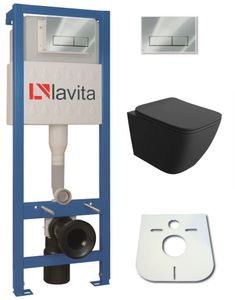 Domino Lavita Vorwandelement inkl. Drückerplatte + Wand WC LINO BLACK ohne Spülrand + WC-Sitz mit Soft-Close-Absenkautomatik (Drückerplatte RC)