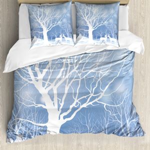 ABAKUHAUS Winter Bettbezug, Abstrakt Winter-Rotwild, Milbensicher Allergiker geeignet mit Kissenbezügen, 200 cm x 200 cm - 80 x 80 cm, Blau Weiss