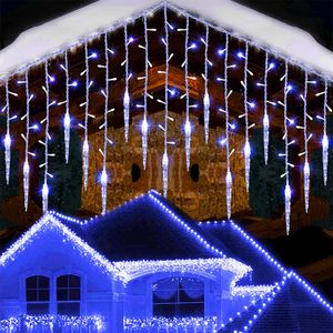 Eisregen Eiszapfen Lichterkette Außen Innen 3.5m, Lichterkette Vorhang 8 Modi Memory Funktion, 96 LEDs Weihnachtsbeleuchtung Weihnachtsdeko Balkon Fenster,Blau