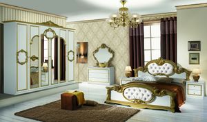 Schlafzimmer Barokko in Weiss/Gold 6-Teilig 180 x 200 cm - 6-Türig