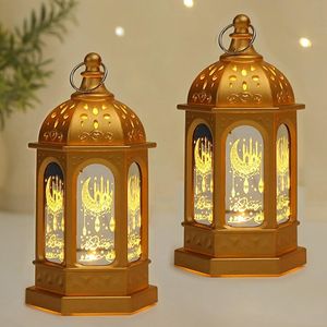 2 Stück Ramadan Deko Lampe,Eid Mubarak Laterne Mond Stern Dekoration,Ramadan Dekoration Muslimische Festival Dekorative,Gold