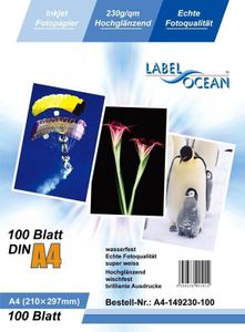 100 Blatt A4 230g/qm LabelOcean Premium Fotopapier Highglossy hochglänzend
