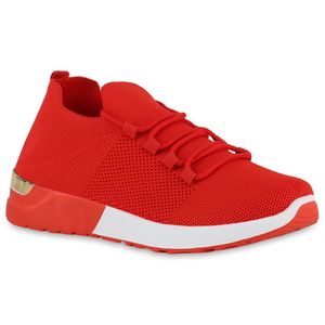 VAN HILL Damen Sportschuhe Laufschuhe Sportliche Strick Profil-Sohle Schuhe 840359, Farbe: Rot, Größe: 40