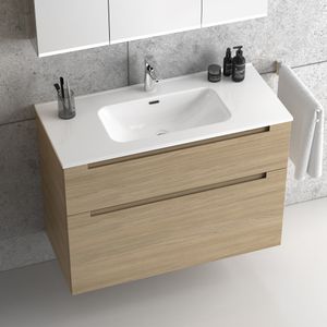 Premium Waschbecken mit Unterschrank 100 cm Eiche Natur mit zwei Schubladen Waschtisch Badmöbel Badezimmer Schrank Badschrank Premium Waschbecken mit Unterschrank 100 cm Eiche Natur mit zwei Schubladen Waschtisch Badmöbel Badezimmer Schrank Badschrank