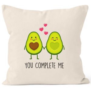 Kissen-Bezug Avocado - You complete me Kissen-Hülle Deko-Kissen Baumwolle Valentinstagsgeschenk MoonWorks® natur 40cm x 40cm