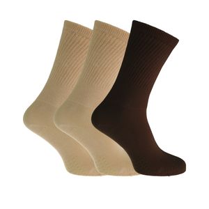 Damen Extra breite Komfort Fit Diabetiker Socken (3 Paar) W472 (37-42 EU) (Beige/Braun)