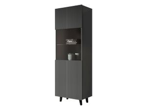 MIRJAN24 Hochvitrine Vamos Grey, Vitrine mit Gehärtetes Glas, Standvitrine, Fronten gefräst (Farbe: Anthrazit)