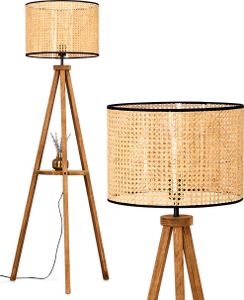Casalina Stehlampe aus Holz/Wiener Geflecht/Rattan in Natur/Schwarz, Boho-Style