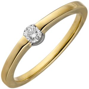 Gr. 54 Damen Ring 585 Gold Gelbgold 1 Diamant Brillant 0,15ct. Diamantring