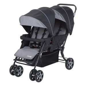 Bebeconfort Teamy Zwillings-Kinderwagen, Kompatker Geschwister-Kinderwagen, nutzbar ab der Geburst bis ca. 4 Jahre, 0-22 kg, Black Chic