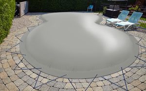 AirDeluxe® Aufblasbare achtform Poolabdeckung (Grau RAL7038, 9,20m x 6,00m) MIT elektr. Luftpumpe, Poolplane aus LKW Plane 680 g/m² (1360g/m²) - stabile Winter Abdeckung