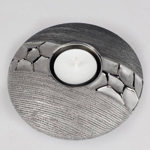 Formano Teelichtleuchte Windlicht Kerzenhalter Rund Keramik Silber-Grau D.13cm