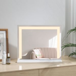 Heilmetz Spiegel Kosmetikspiegel mit Beleuchtung Schminkspiegel Tischspiegel 3 Lichtfarbe Dimmbar 50x42cm Weißer Eisenfuß