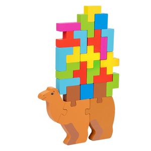 25 Stück Holzmuster Blöcke Set Kamel Geometrisch Manipulative Form Puzzle - Grafisches Spielzeug Gehirn Stamm