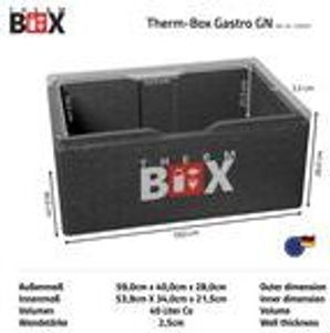 THERM BOX Styroporbox GN 40L Isolierbox Thermobox Warmhaltebox Kühlbox Thermobehälter Innen: 53,9x34x21,5cm Wiederverwendbar