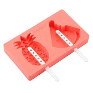 CHEFMADE | 2 Motive Eisförmchen mit Stiel | Rot | Motiv Eisförmchen aus Silikon | Eisform Ananas & Melone | Silikonform