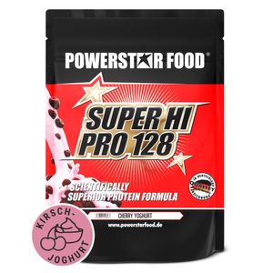 Powerstar SUPER HI PRO 128 | Mehrkomponenten Protein-Pulver 1kg | Höchste Biologische Wertigkeit | Protein-Shake zum Muskelaufbau | Cherry-Yoghurt